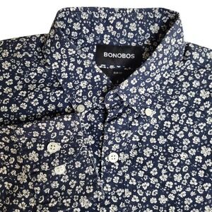Bonobos Slim Fit Mens Small Navy Blue Floral Print AOP Button Down Long Sleeve